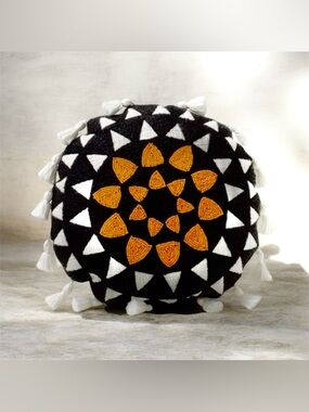 2 Opalhouse Black, White & Gold Round Beaded Accent Pillow with Tassels